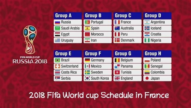 2018 Fifa World Cup Schedule in France Time GMT+1, Live Channels Info